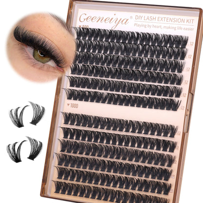 Geeneiya 12MM Volume Lash Clusters D Curl Cluster Eyelash Extensions Thick Cluster Lashes Only 12MM 80D+100D DIY Lash Extension Waterproof Geeneiya