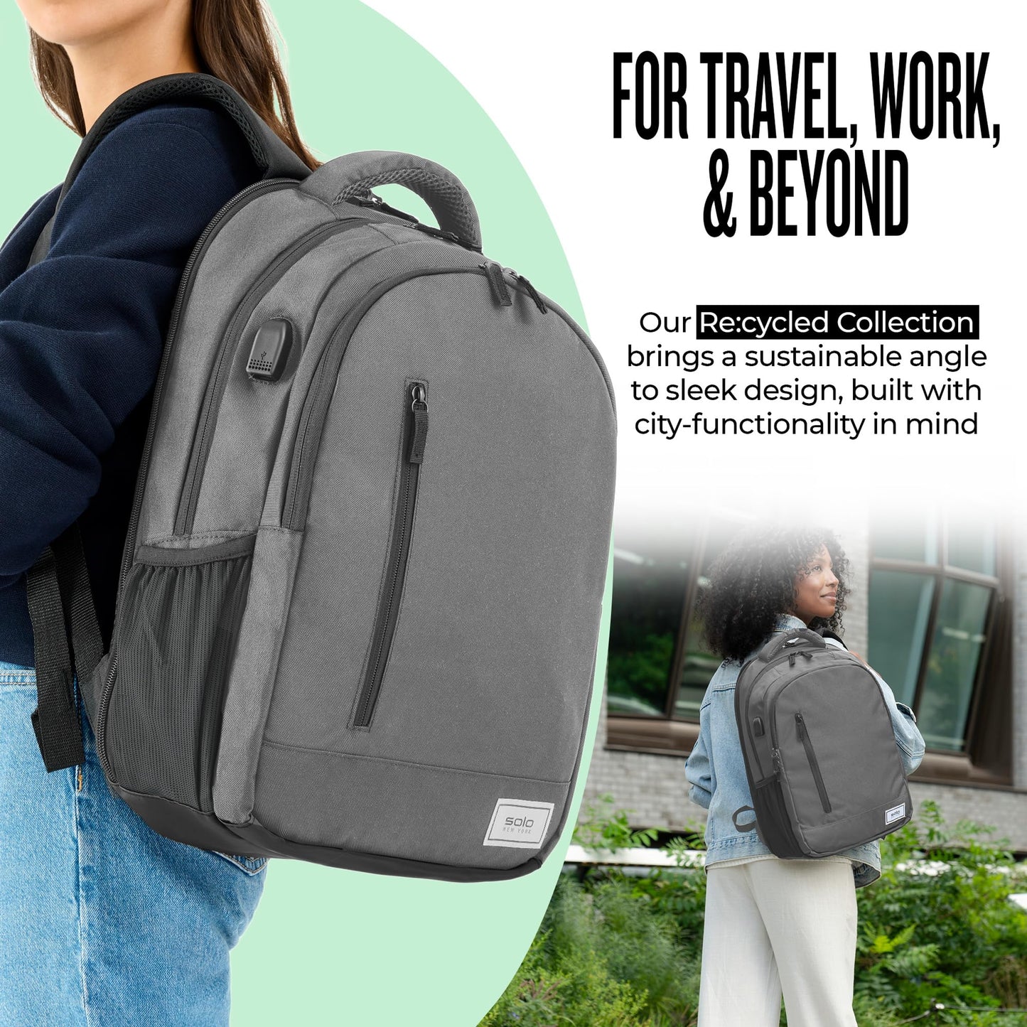 Solo New York Laptop Backpack for Women & Men -Carry On Bookbag for Travel & Work, Lightweight Bag, Side Mesh Pockets, Fits 15.6" Computer - Re:Define, Black Gsupps Australia