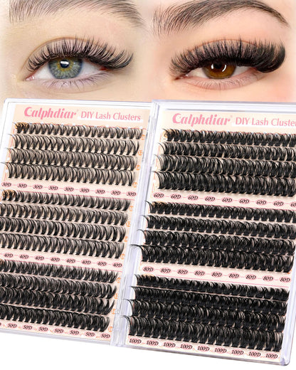 Calphdiar Eyelash Clusters 30D+40D+50D+60D+80D+100D Lash Clusters Wispy Individual Lashes 476PCS D-curly Lash Extension 10-16MM Natural Lashes Clusters DIY Cluster Eyelash Extensions calphdiar