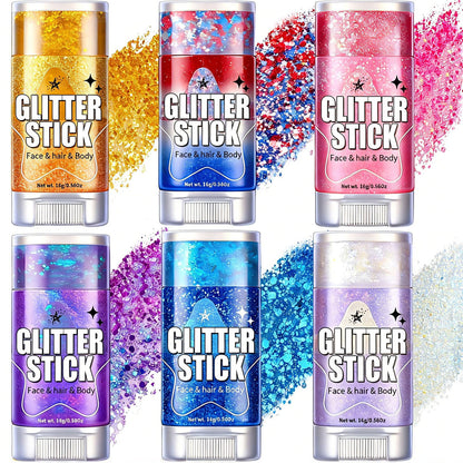 AROIC 6Pcs Body Glitter Stick, Sparkly Mermaid Face Glitter Makeup for Kids AROIC