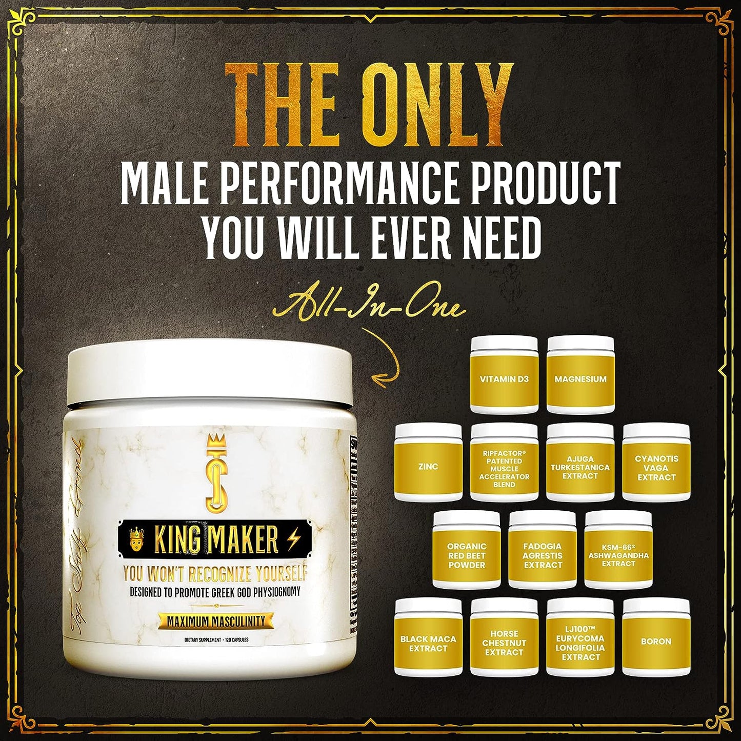 Top Shelf Grind King Maker, 13-in-1 Anabolic Supplement for Men to Increas