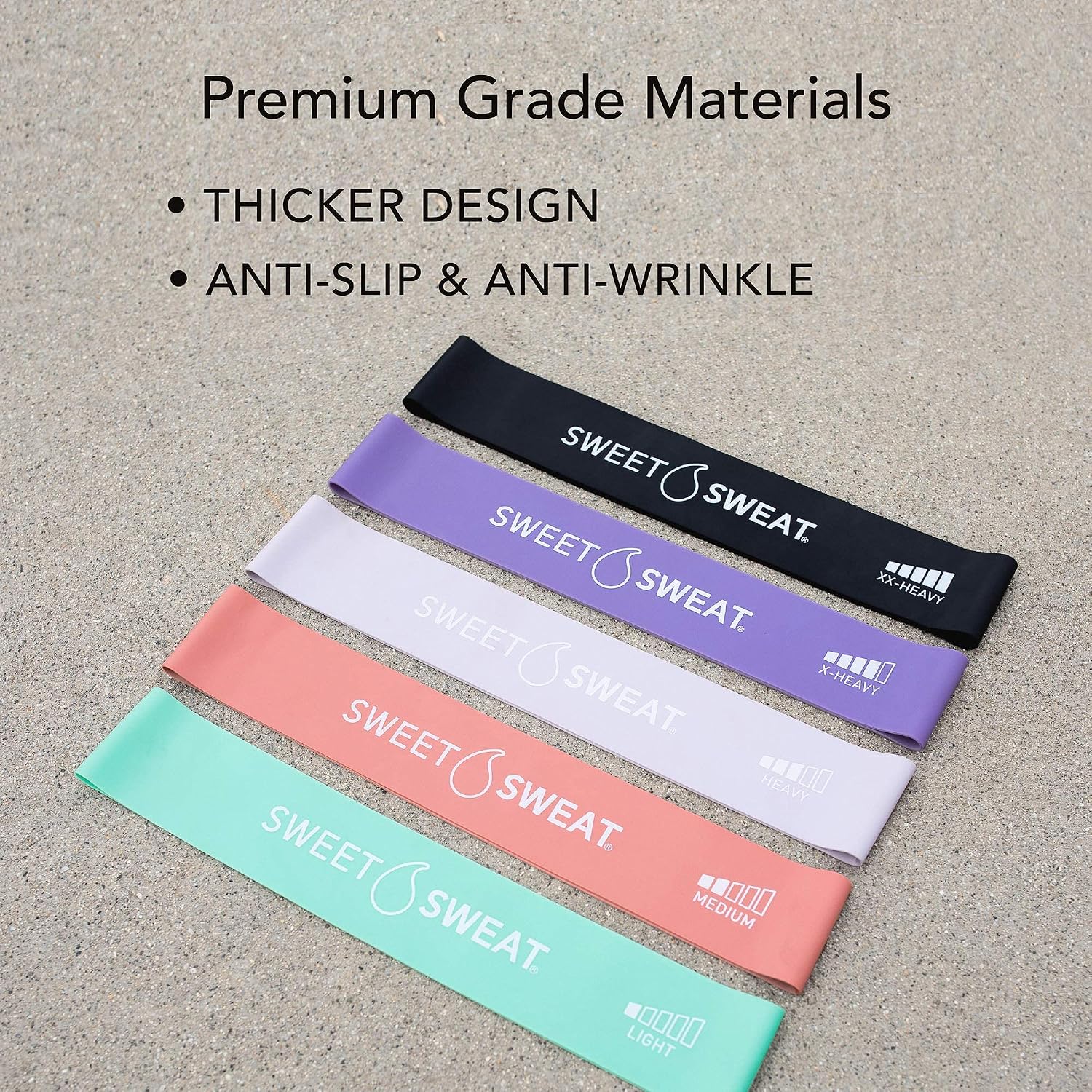 Sweet Sweat Mini Loop Resistance Bands - Set of 5 | Exercise Hip Booty Bands for Squats, Lunges, Physical Therapy, Yoga, Pilates, Rehab & Home or Gym Workouts Gsupps Australia