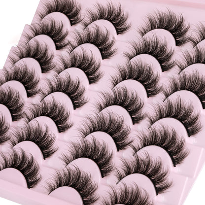 14 Pairs Wispy Mink Lashes False Eye Lashes Natural Look 5D Volume 16mm Fake Eyelashes Pack by TNFVLONEINS TNFVLONEINS