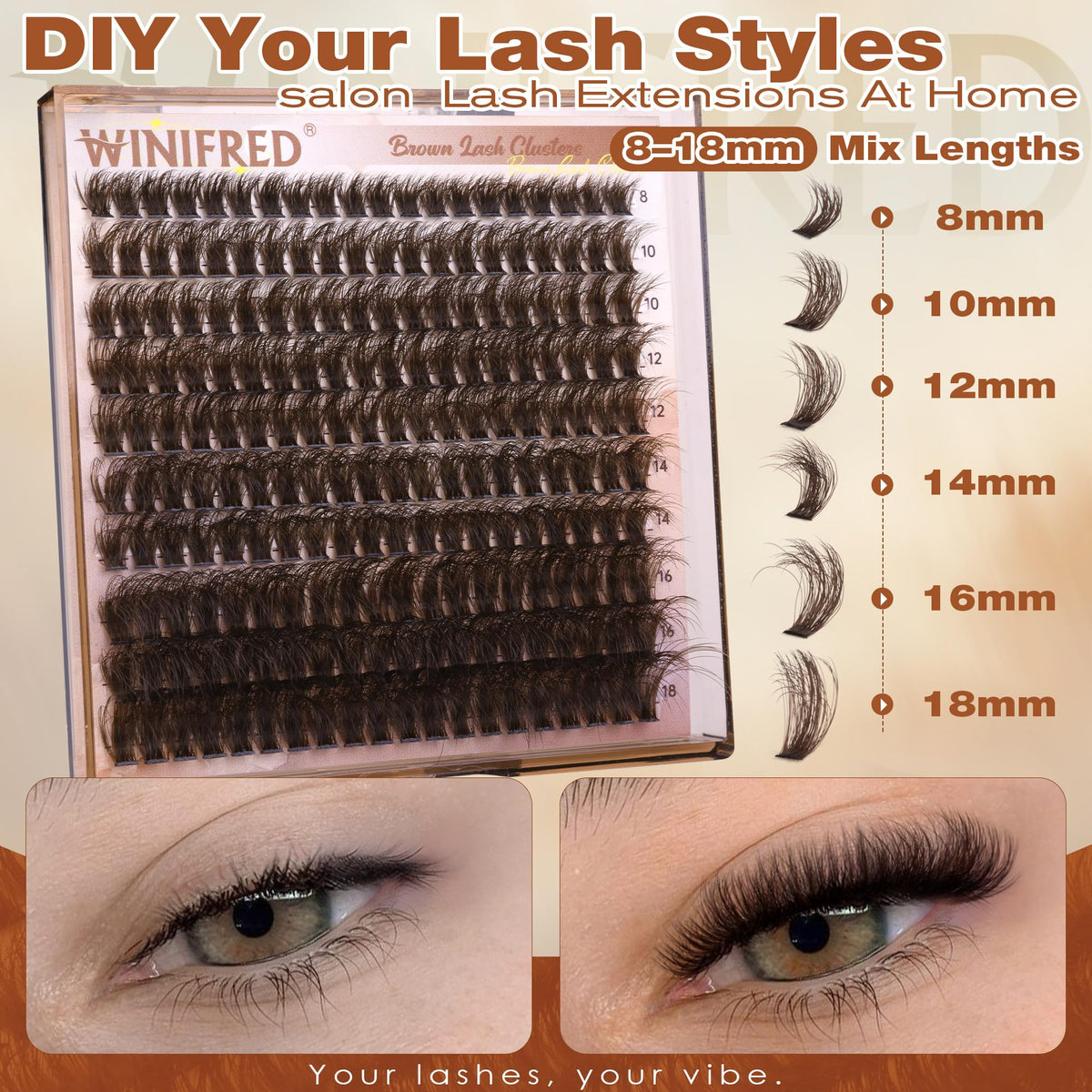 Brown Lash Clusters Dark Brown Individual Lashes Wispy Thick Volume Lash Extension D Curvature Clusters Eyelashes 80D Clusters Lashes by Winifred (8-18mm) Winifred