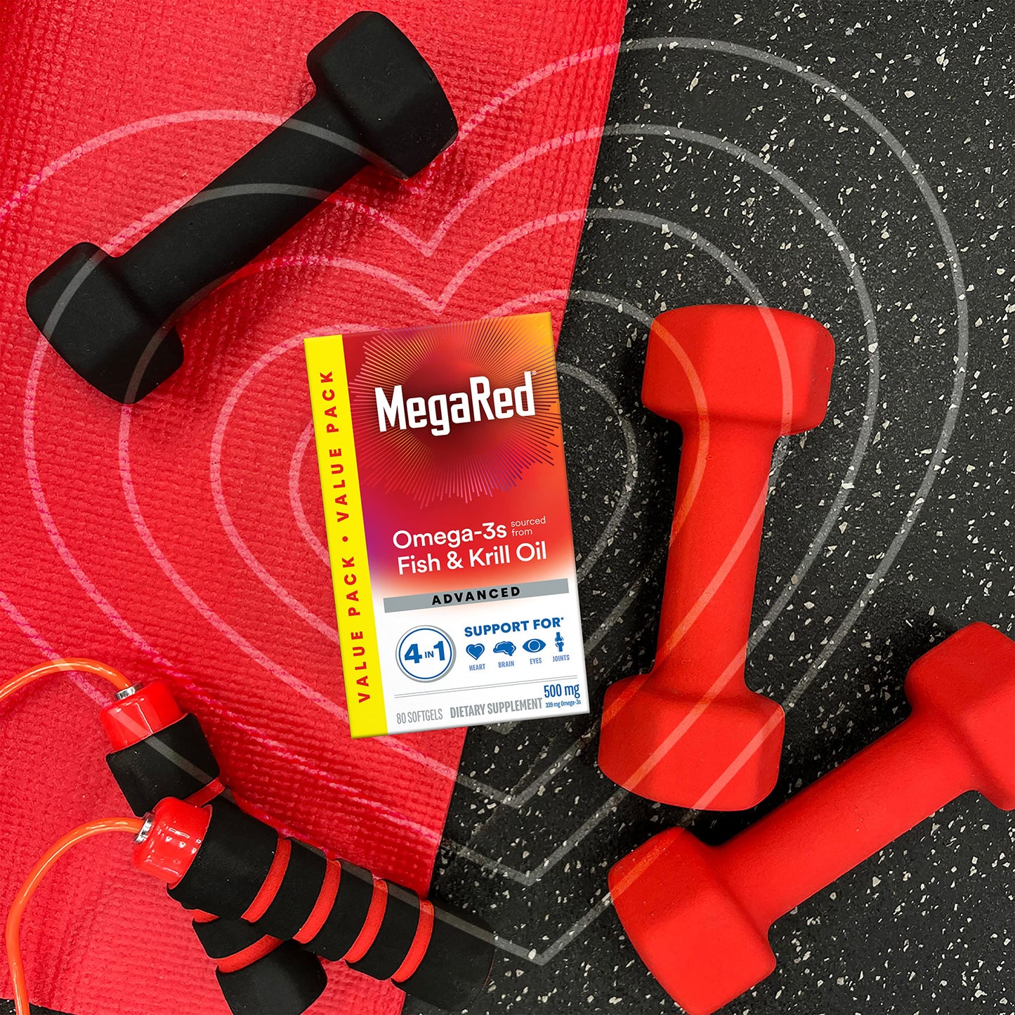 Megared Omega-3 Fish Oil + High Absorption Krill Oil 500mg Softgels, MegaRed Advanced 4in1 (80 count in a bottle) Concentrated Omega-3 Fish MegaRed
