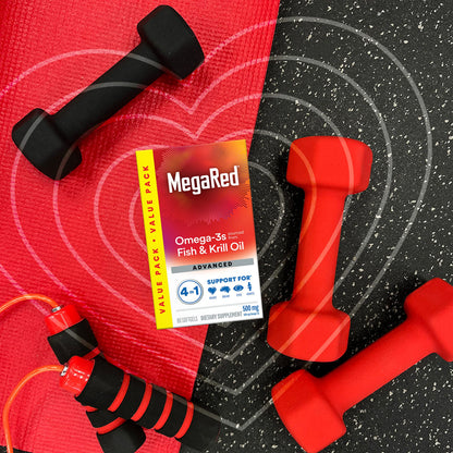 Megared Omega-3 Fish Oil + High Absorption Krill Oil 500mg Softgels, MegaRed Advanced 4in1 (80 count in a bottle) Concentrated Omega-3 Fish MegaRed
