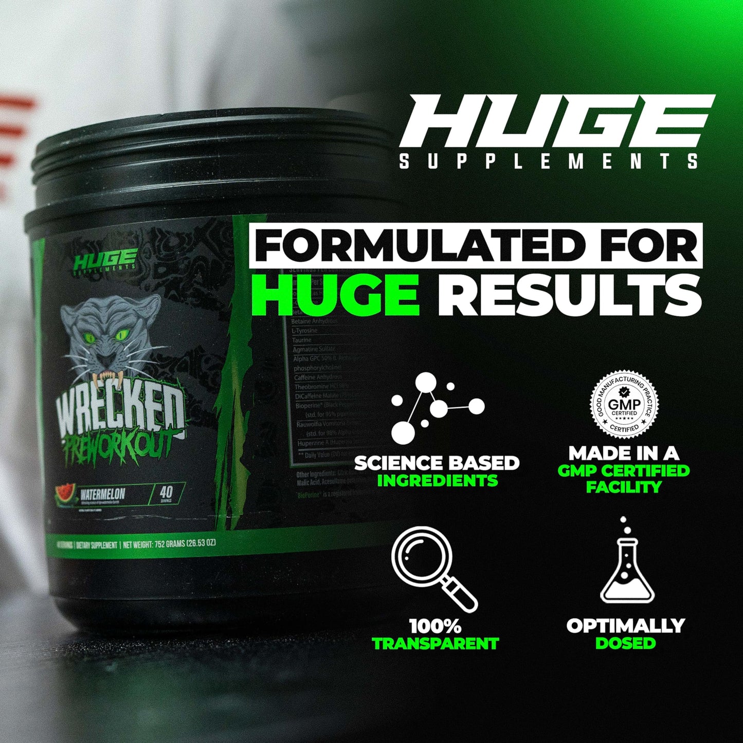 Wrecked Pre Workout Powder, Advanced Formula, Boosts Energy, Focus, Pumps & Performance, 10g L-Citrulline, 6.4g Beta Alanine, 5g Tyrosine, 1g Alpha GPC, 375mg Fast-Acting Caffeine & More (40 Servings)