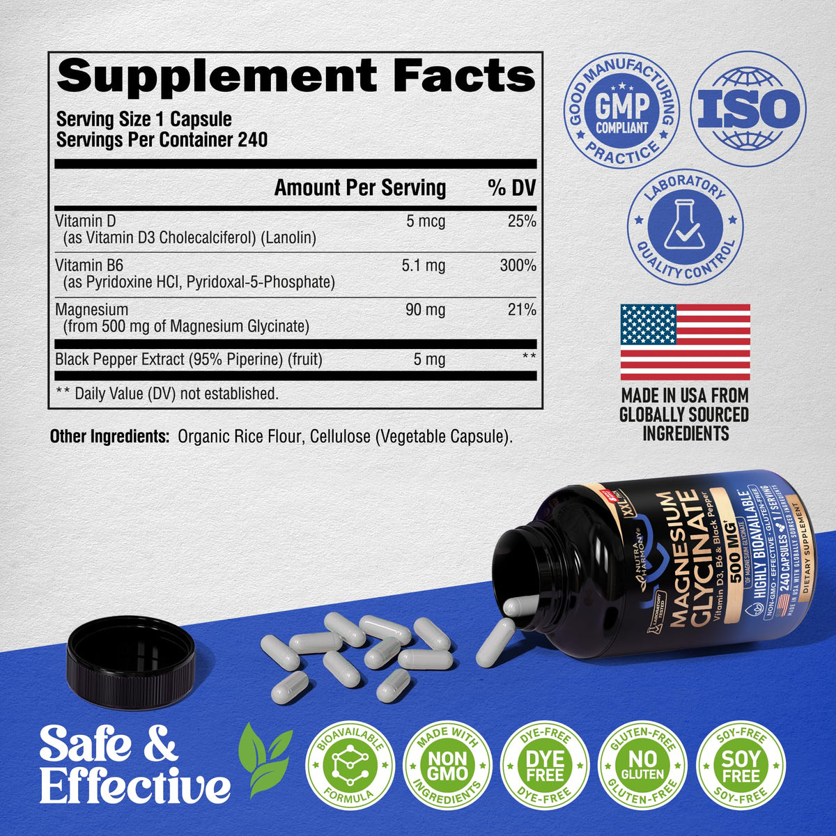 Magnesium Glycinate 500 mg - Chelated Supplement - High Absorption Form of Magnesium - Support for Sleep, Muscle & Heart Health NUTRAHARMONY