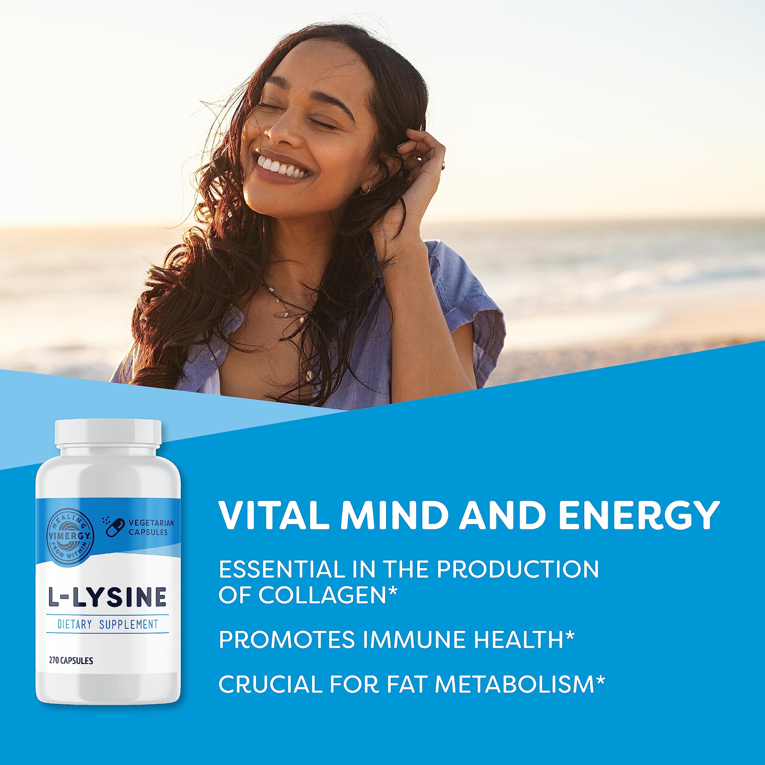 Vimergy L-Lysine – Promotes Healthy Skin, Hair & Nails* – Supports Healthy Metabolism* – Vegan, Non-GMO & Gluten-Free – 270 Capsules Vimergy buy australia supplements