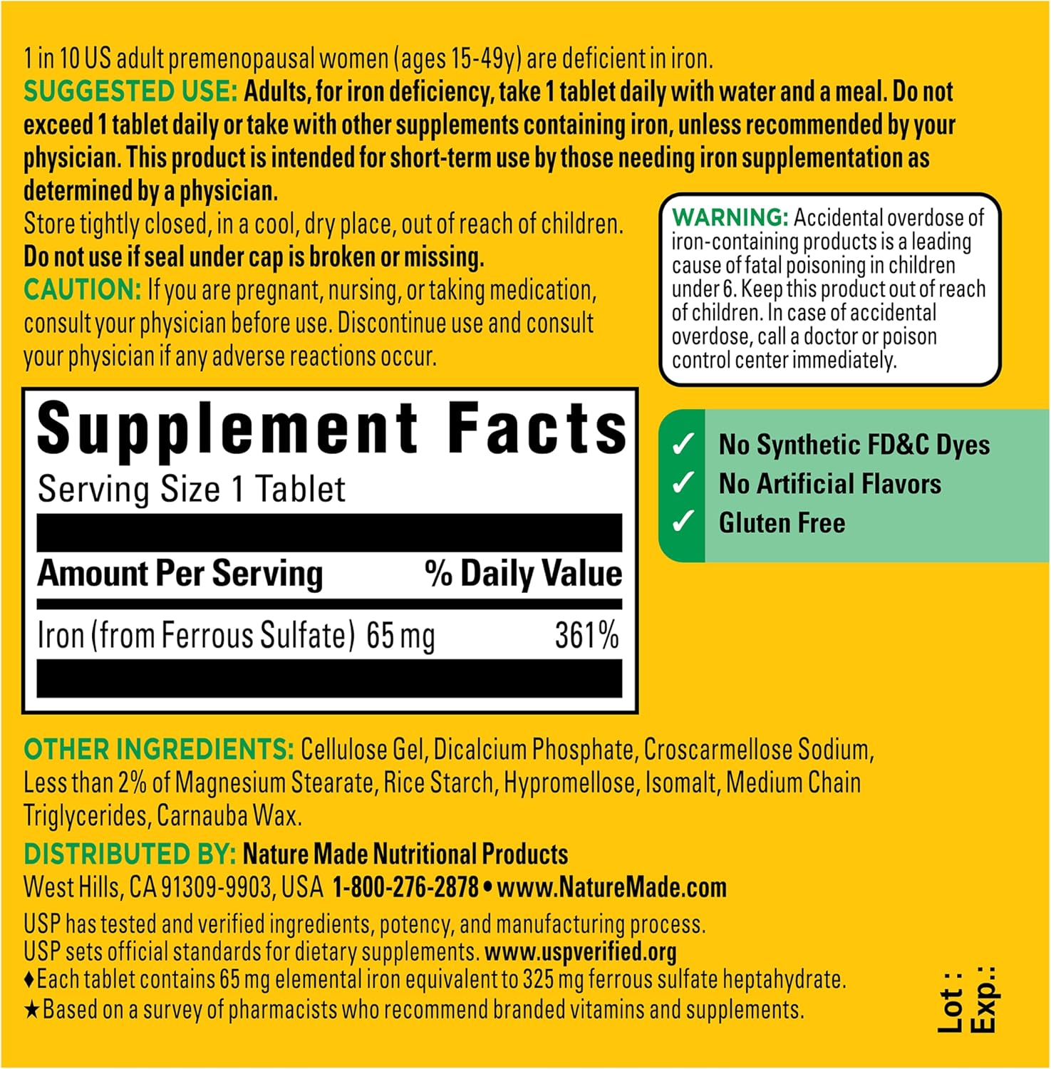 Nature Made Iron 65 mg (325 mg Ferrous Sulfate) Tablets, 180 Tablets | Iron Supplements for Men and Women with an Iron Deficiency, Dietary Supplement for Red Blood Cell Support, 180 Day Supply Gsupps Australia