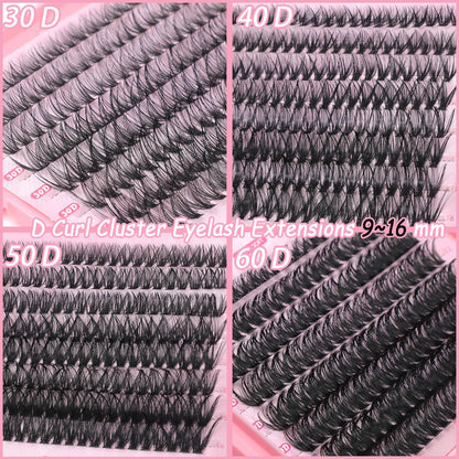 OLLAVO Lash Clusters Kit, 640 Pcs Eyelashes Clusters Extensions, 9-16mm Individual Lashes D Curl Fluffy Wispy 1 Eyelashes Thin Band with Bond Seal Tweezers Brush DIY (30D+40D+50D+60D Kit 9-16mm) OLLAVO
