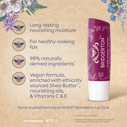 NIVEA Blackberry Pie Lip Care, Bridgerton Design Lip Balm, 0.17 OZ NIVEA