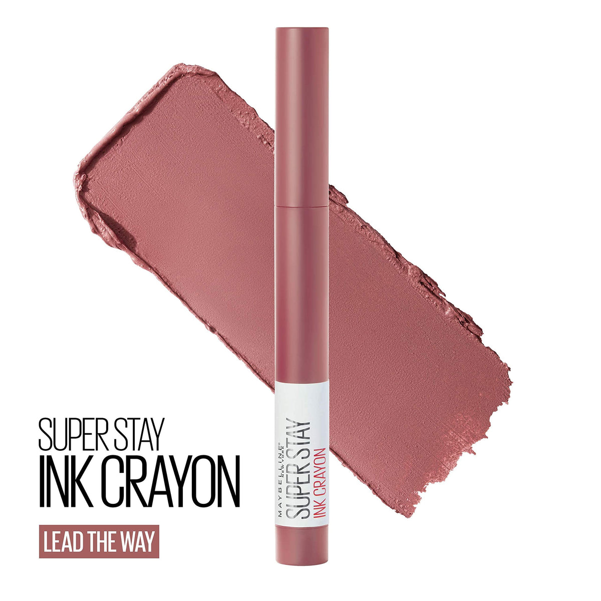 Maybelline Super Stay Ink Crayon Lipstick Makeup, Precision Tip Matte Lip Crayon with Built-in Sharpener, Longwear Up To 8Hrs, Lead The Way, Pink Beige, 1 Count MAYBELLINE