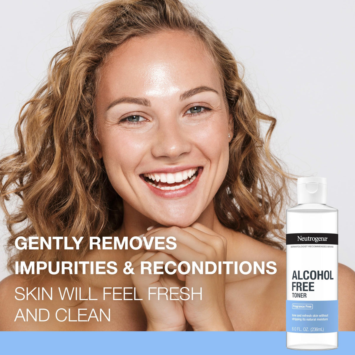 Neutrogena Alcohol-Free Gentle Daily Facial Toner, Fragrance-Free to Tone & Refresh Skin, Gently Removes Impurities & Reconditions Skin, Hypoallergenic, 8 fl. oz Neutrogena
