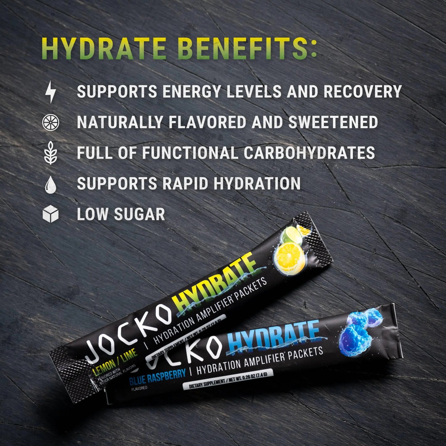 Jocko Fuel Packets Low Sugar - Hydration Amplifier Packets for Recovery, Dehydration, & Exercise - with Vitamins B6, B12 & C (16 Packets) Lemon Lime Jocko Fuel