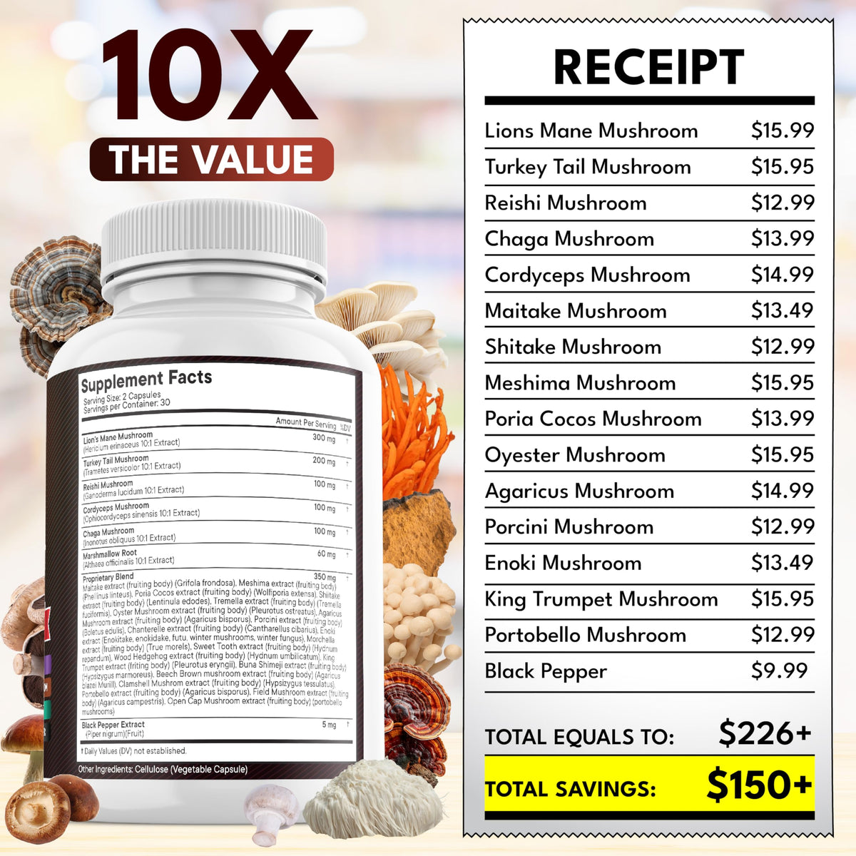 NEW AGE Lions Mane Mushroom Supplement with Turkey Tail Reishi Cordyceps Chaga with Marshmallow Root - 120 Count NEW AGE