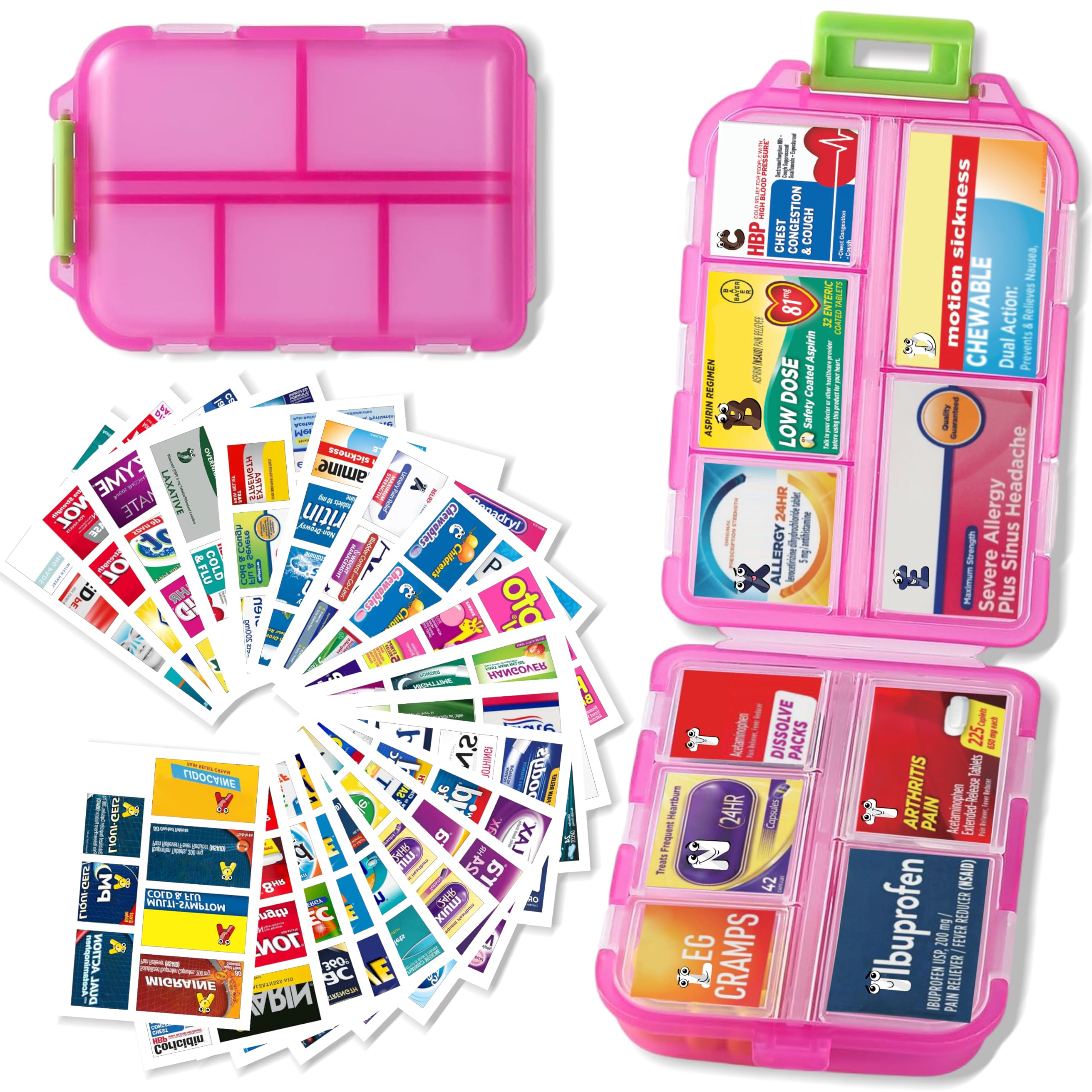 Pill Organizer with Medicine Labels Travel Daily Pill Container Mini Medication Organizer Storage Pill Organizer Travel Essentials Pill Case 7 Day (Pink & 161 Lables) iouwei buy australia supplements