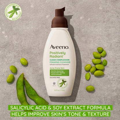 Aveeno Clear Complexion Foaming Oil-Free Facial Cleanser with Soy Extract & 0.5% Salicylic Acid, Acne Treatment Face Aveeno