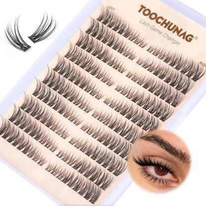 Natural Lash Clusters Wispy Eyelash Clusters C Curl Left&Right Cluster Eyelashes Extensions 180pcs Cluster Lashes DIY Individual Lash Extension Thin Band Cat Eye Lashes by TOOCHUNAG TOOCHUNAG