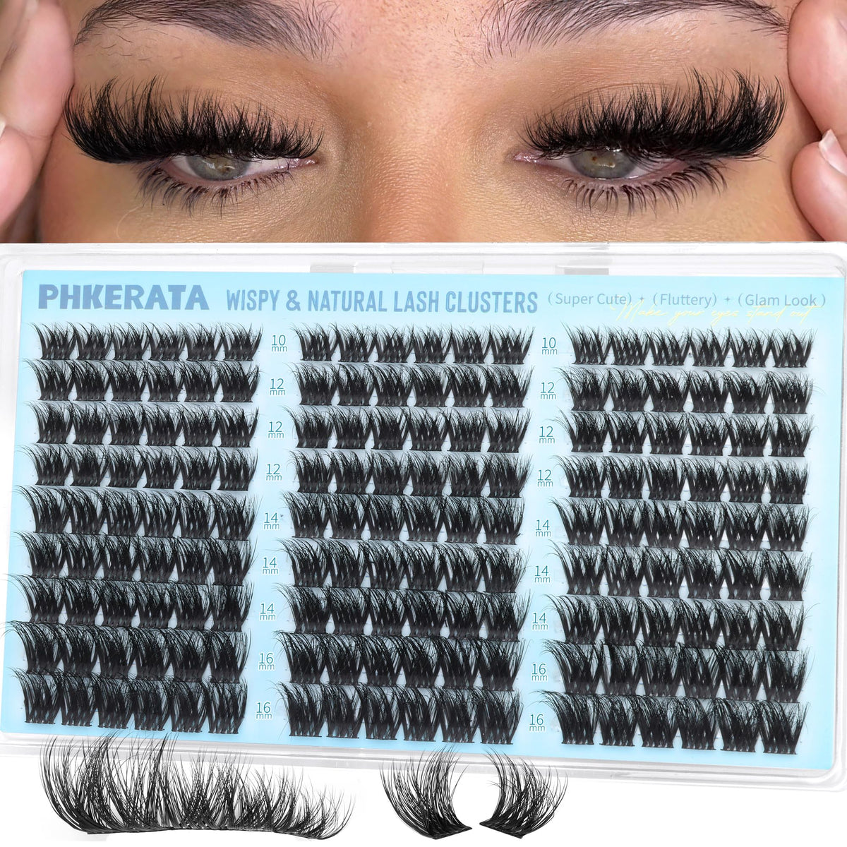 PHKERATA Fluffy Lash Clusters Wispy Eyelash Clusters Natural C Curl PHKERATA
