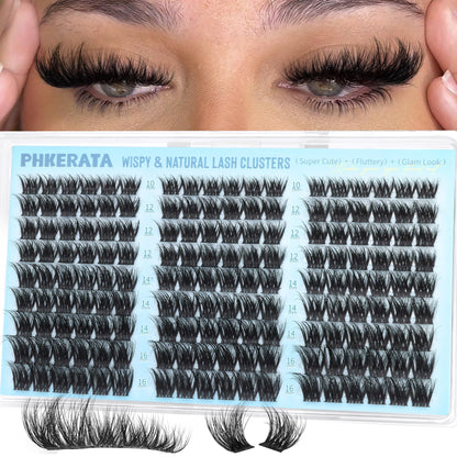 PHKERATA Fluffy Lash Clusters Wispy Eyelash Clusters Natural C Curl PHKERATA