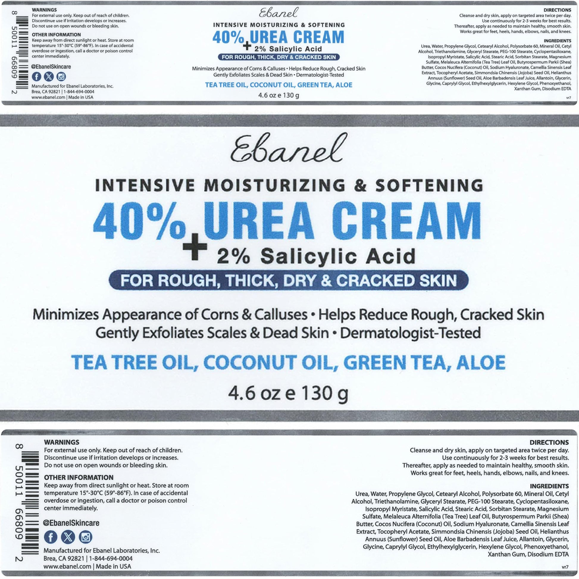 Ebanel Urea Cream 40% plus Salicylic Acid 2%, Foot Cream for Dry Cracked Heels Feet Knees Elbows Hands, Foot Dead Skin Cuticle Callus Remover Toenail Softener, Keratolytic Skin Barrier Repair Ebanel buy australia supplements