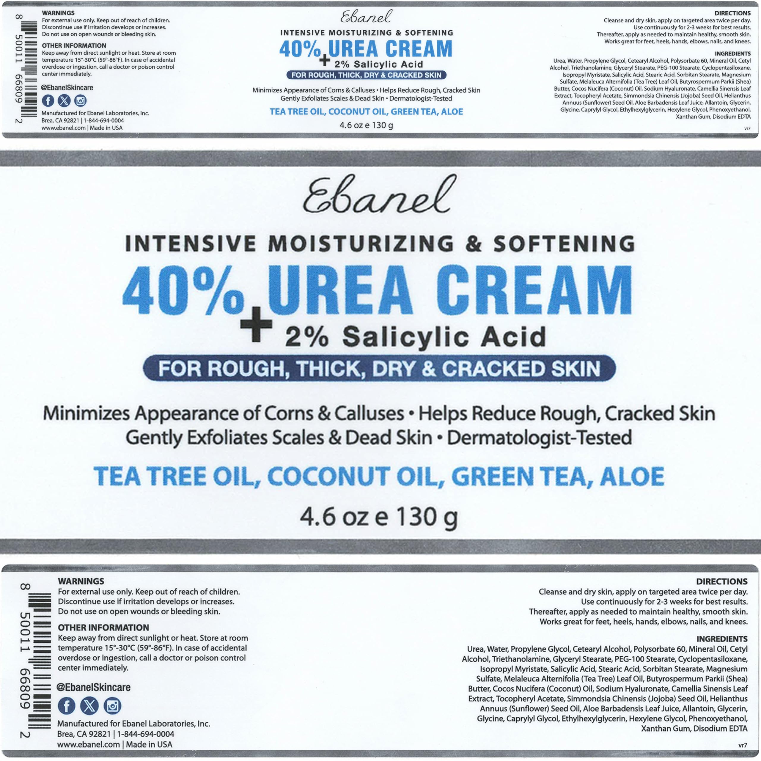 Ebanel Urea Cream 40% plus Salicylic Acid 2%, Foot Cream for Dry Cracked Heels Feet Knees Elbows Hands, Foot Dead Skin Cuticle Callus Remover Toenail Softener, Keratolytic Skin Barrier Repair Ebanel buy australia supplements
