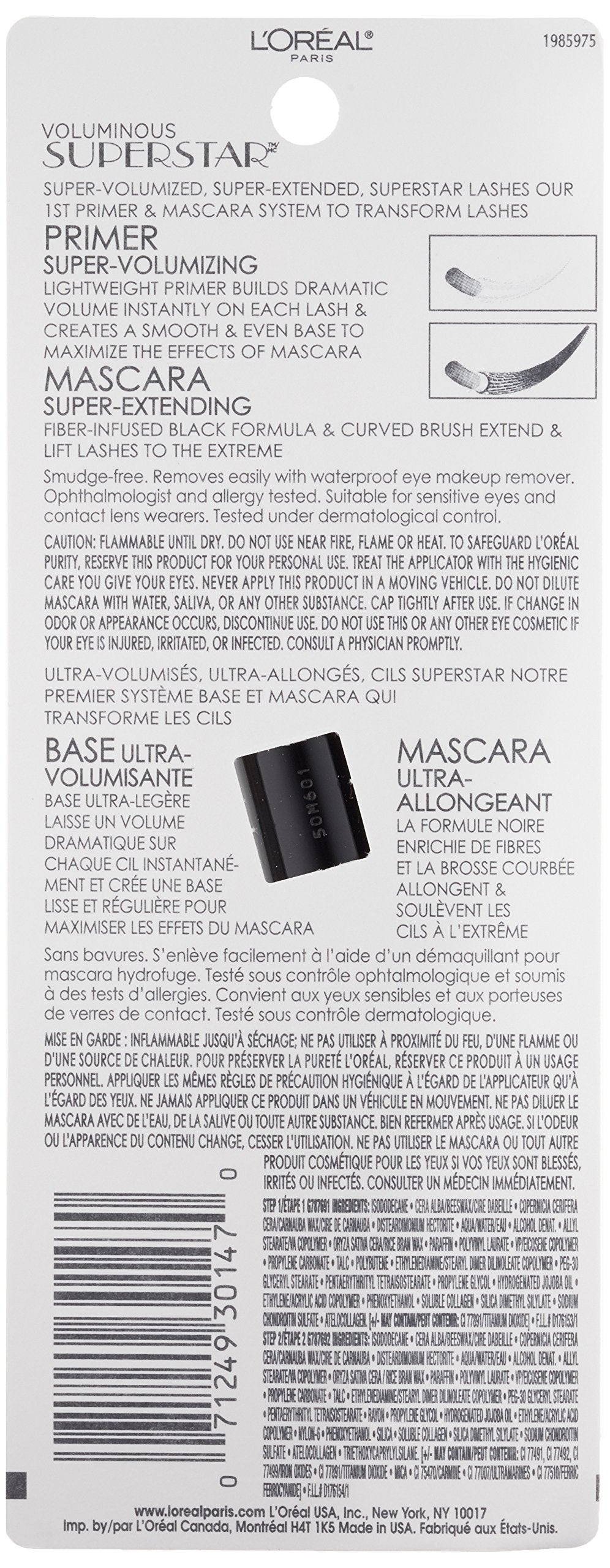 L'Oreal Paris Cosmetics Voluminous Superstar Mascara, Waterproof, Blackest Black, 0.41 Fl. Oz, 1 Count L'Oreal Paris