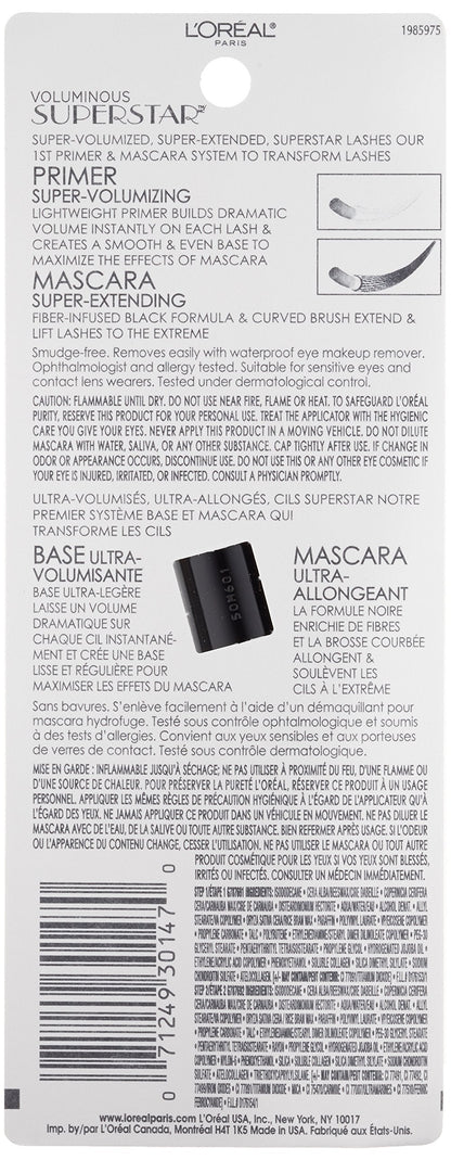 L'Oreal Paris Cosmetics Voluminous Superstar Mascara, Waterproof, Blackest Black, 0.41 Fl. Oz, 1 Count L'Oreal Paris