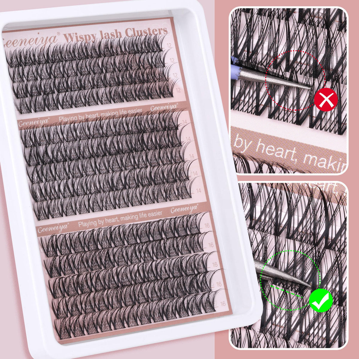 Medium Lash Clusters Short Wispy C Curl Eyelash Clusters 12-16MM Individual Eyelashes Natural Cluster Eyelash Extensions Natural Looking Cluster Lashes by Geeneiya (C Curl,12-14-16) Geeneiya