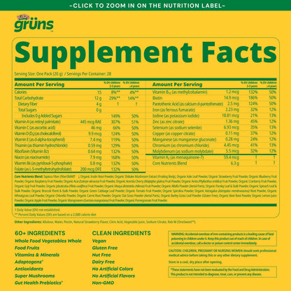 Gruns Multivitamin for Kids, Super Greens Gummies, Superfood Gummy Bears with 20+ Vitamins & Minerals, Spirulina, Chlorella, Alfalfa, Prebiotics Fiber for Digestive Health Grüns