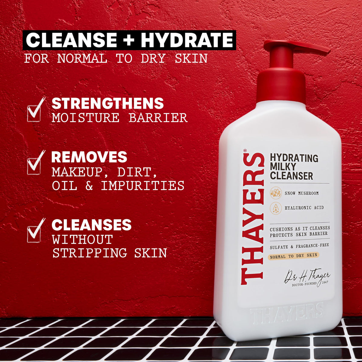 Thayers Milky Hydrating Face Cleanser with Snow Mushroom and Hyaluronic Acid, Dermatologist Recommended Gentle Facial Wash and Hydrating Skincare for Dry and Sensitive Skin, Paraben Free, 8 Fl Oz THAYERS