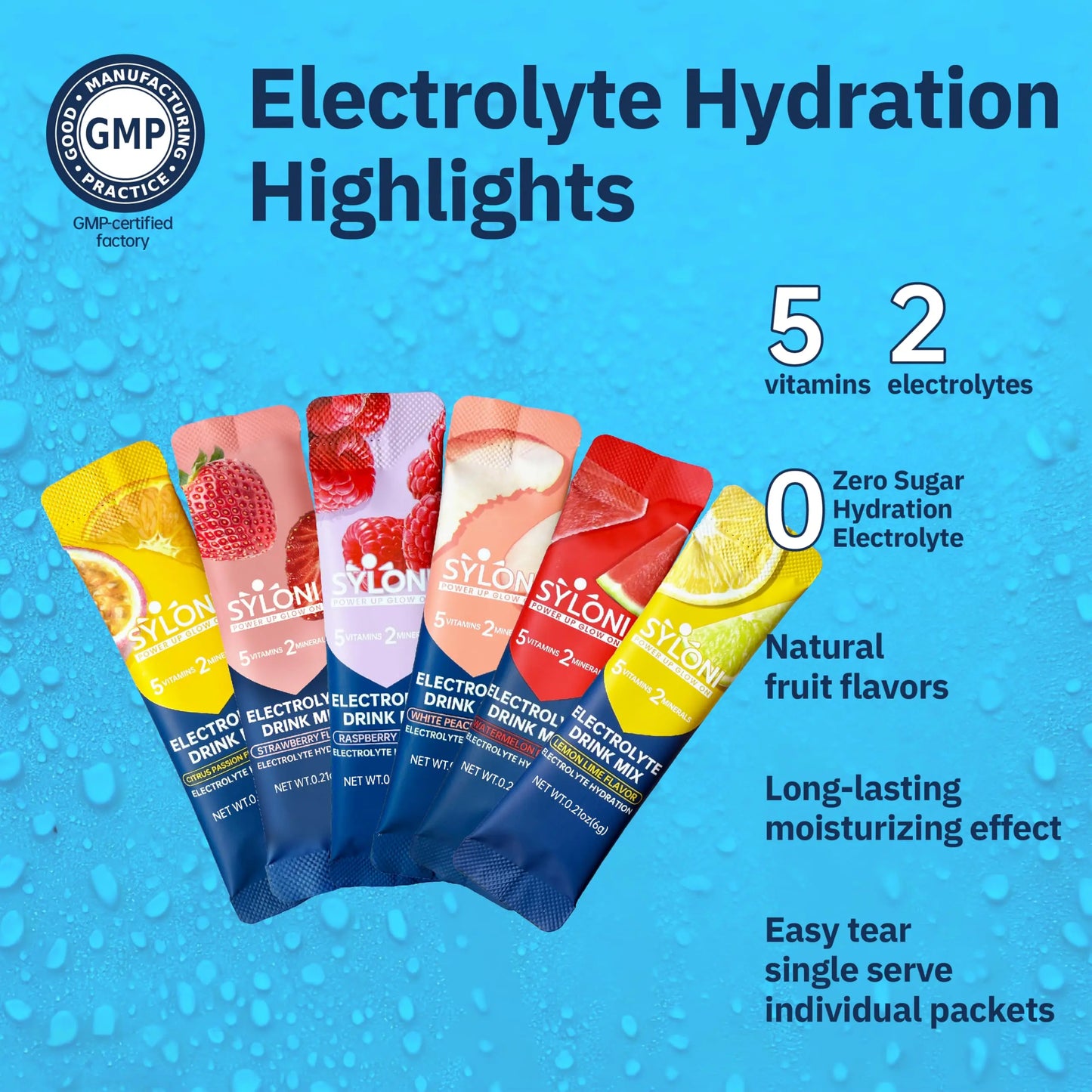 Syloni Electrolytes Powder Packets, Trial Variety Pack(20 Sticks), Sugar Free Hydration Packets Electrolyte Drink Mix with 7 Vitamins and Electrolytes Syloni
