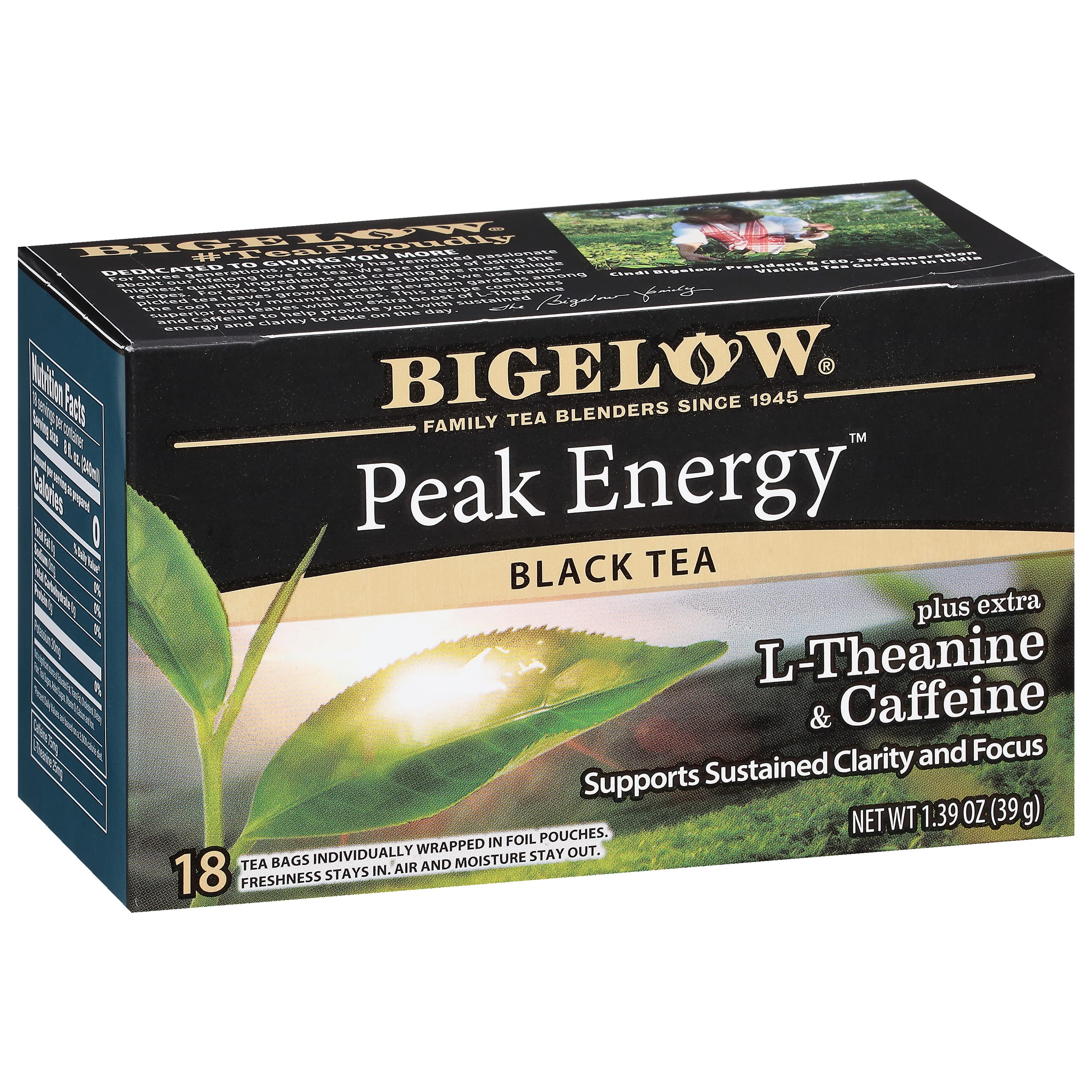 Bigelow Tea Peak Energy plus extra L-Theanine & Caffeine, 18 Count (Pack of 6), 108 Total Tea Bags Bigelow Tea buy australia supplements