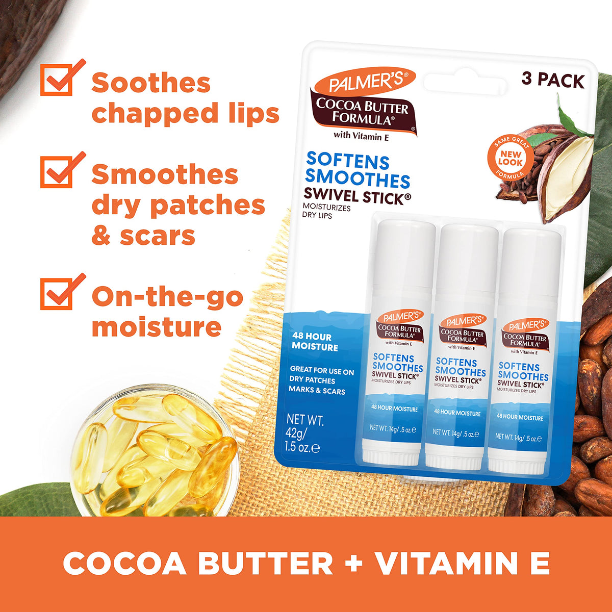 Palmer's Cocoa Butter Lip Balm & Face Body Moisturizer Sticks (Pack of 3) Palmer's
