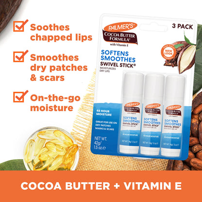 Palmer's Cocoa Butter Lip Balm & Face Body Moisturizer Sticks (Pack of 3) Palmer's