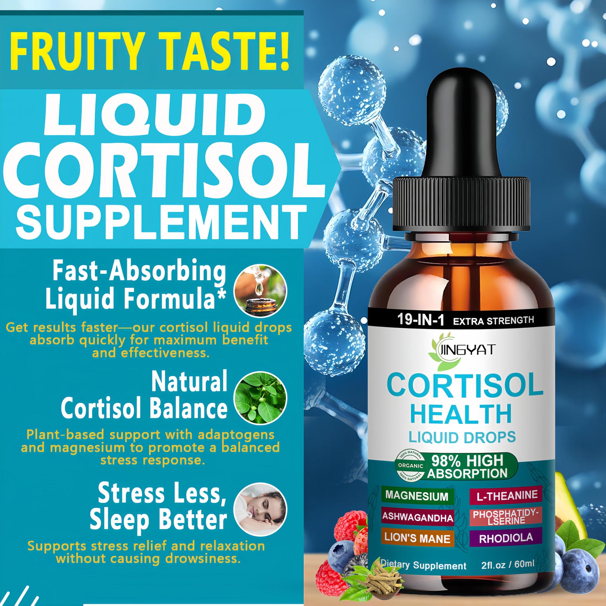 Cortisol Supplements for Women,19-in-1 Cortisol Supplement Liquid Drops w/Magnesium,L-Theanine,Ashwagandha,Omega-3, High Absorption Hormone Balanced for Women Drops - Sleep Focus Mood, Non-GMO JINGYAT buy australia supplements