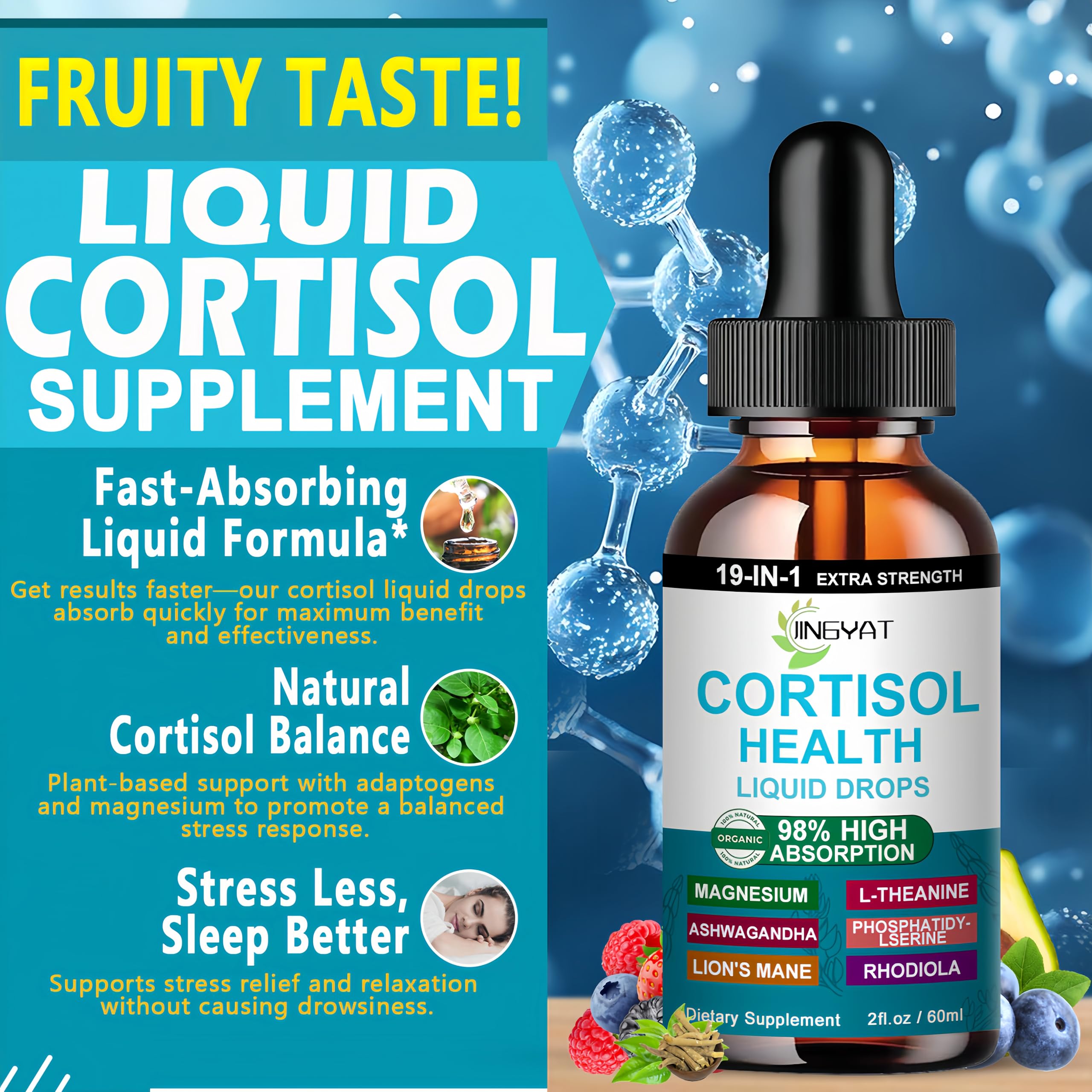 Cortisol Supplements for Women,19-in-1 Cortisol Supplement Liquid Drops w/Magnesium,L-Theanine,Ashwagandha,Omega-3, High Absorption Hormone Balanced for Women Drops - Sleep Focus Mood, Non-GMO JINGYAT buy australia supplements
