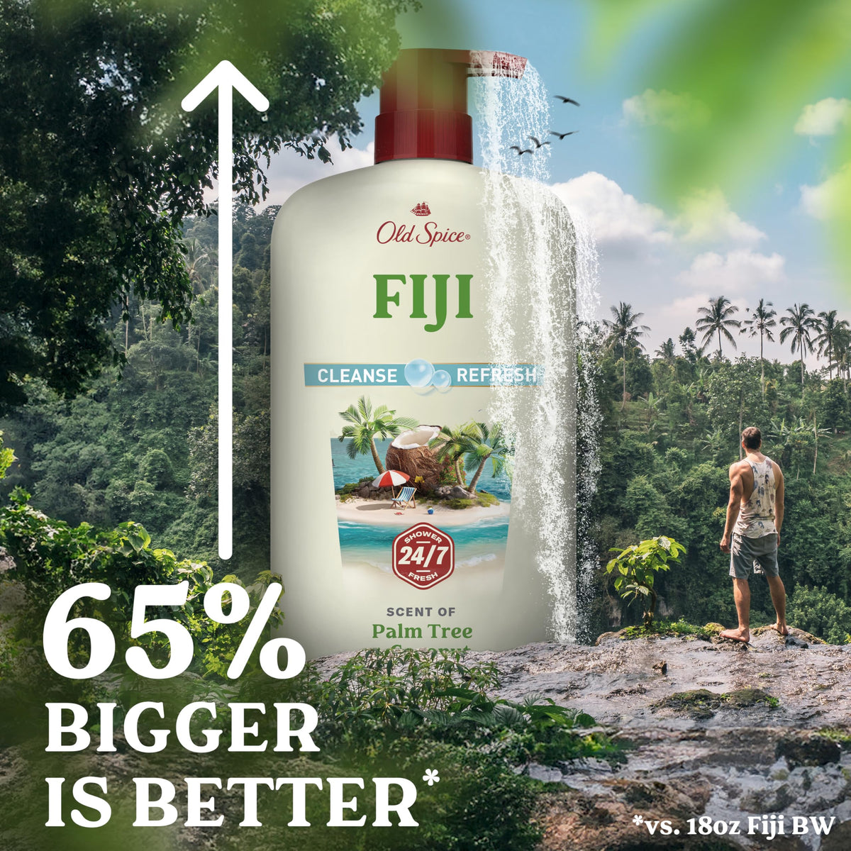 Old Spice Cleansing Body Wash for Men, 24/7 Shower Fresh with Lasting Scent, Cleanse & Refresh, Gentle on Skin, Vitamin B3, Fiji with Palm Tree + Coconut Scent, 25 oz (Pack of 4) Old Spice