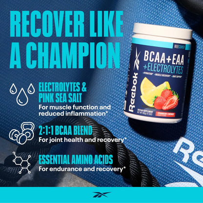 Reebok REEcover Amino Acids + Electrolytes | 8g EAAs, 5g BCAAs, Hydration Matrix | Muscle Recovery, Strength | Post-Workout Support Reebok