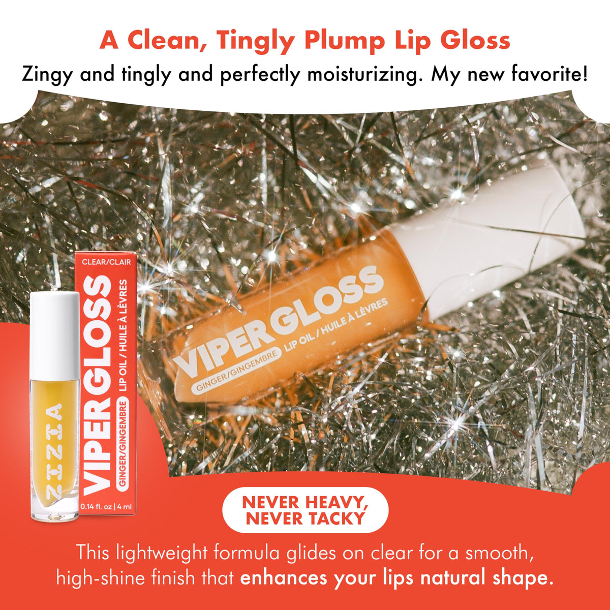 Zizia Viper Lip Gloss - Non-Sticky Finish, Hydrating Lip Oil, 0.14 fl oz Zizia Botanicals