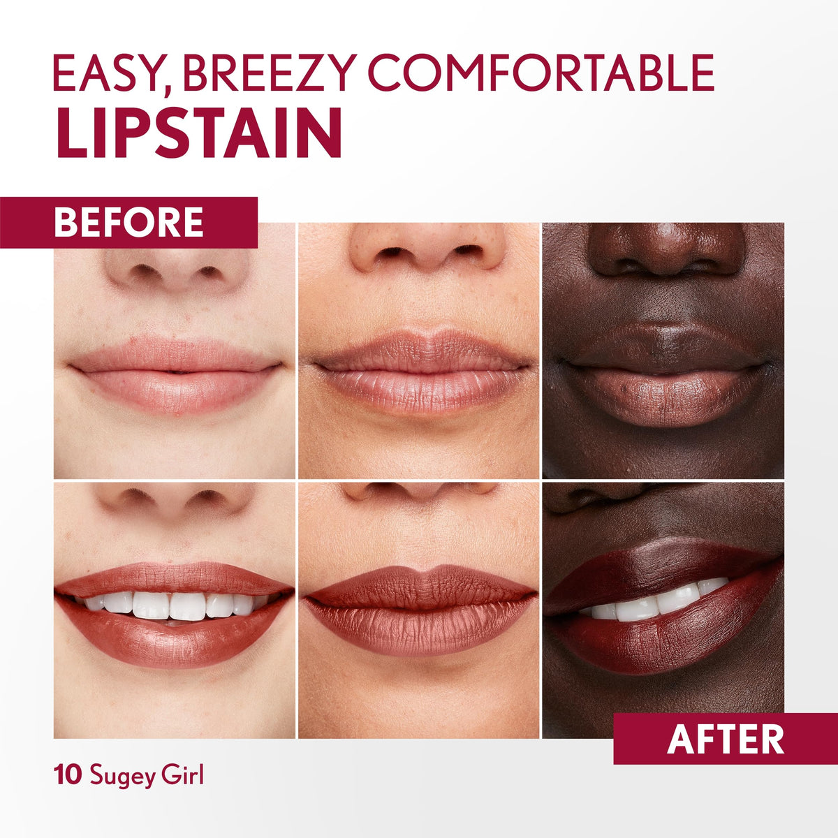 COVERGIRL Outlast, 10 Sugey Girl, Lipstain, Smooth Application, Precise Pen-Like Tip, Transfer-Proof, Satin Stained Finish, Vegan Formula, 0.06oz COVERGIRL