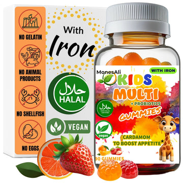 MonesAli Kids Multivitamin Gummies with Iron & Probiotics – Vegan, Gelatin-Free, Halal, Orange & Strawberry Flavors, 90 Count MonesAli buy australia supplements