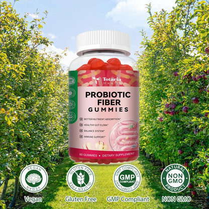 9-in-1 Probiotic Prebiotic Fiber Gummies for Adults & Teens 16G Fiber per Serving, Psyllium Husk Fiber Supplement with 5 Billion CFU Bacillus Coagulans Totaria