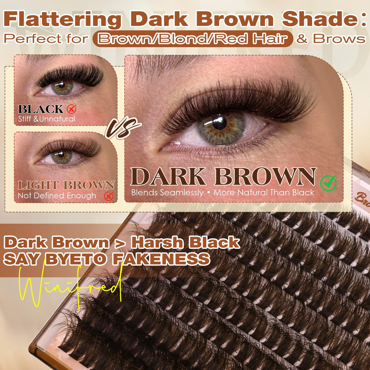 Brown Lash Clusters Dark Brown Individual Lashes Wispy Thick Volume Lash Extension D Curvature Clusters Eyelashes 80D Clusters Lashes by Winifred (8-18mm) Winifred