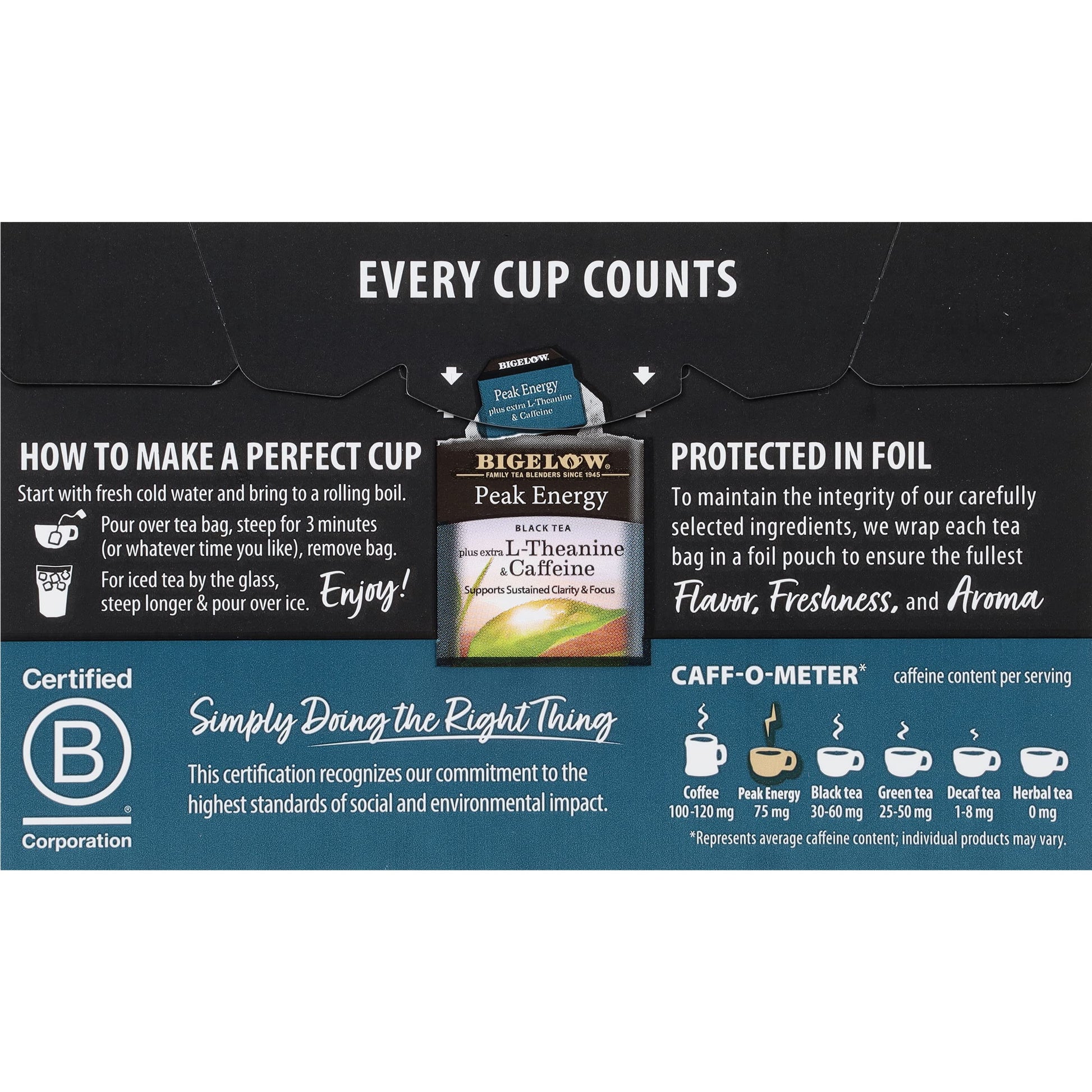 Bigelow Tea Peak Energy plus extra L-Theanine & Caffeine, 18 Count (Pack of 6), 108 Total Tea Bags Bigelow Tea buy australia supplements