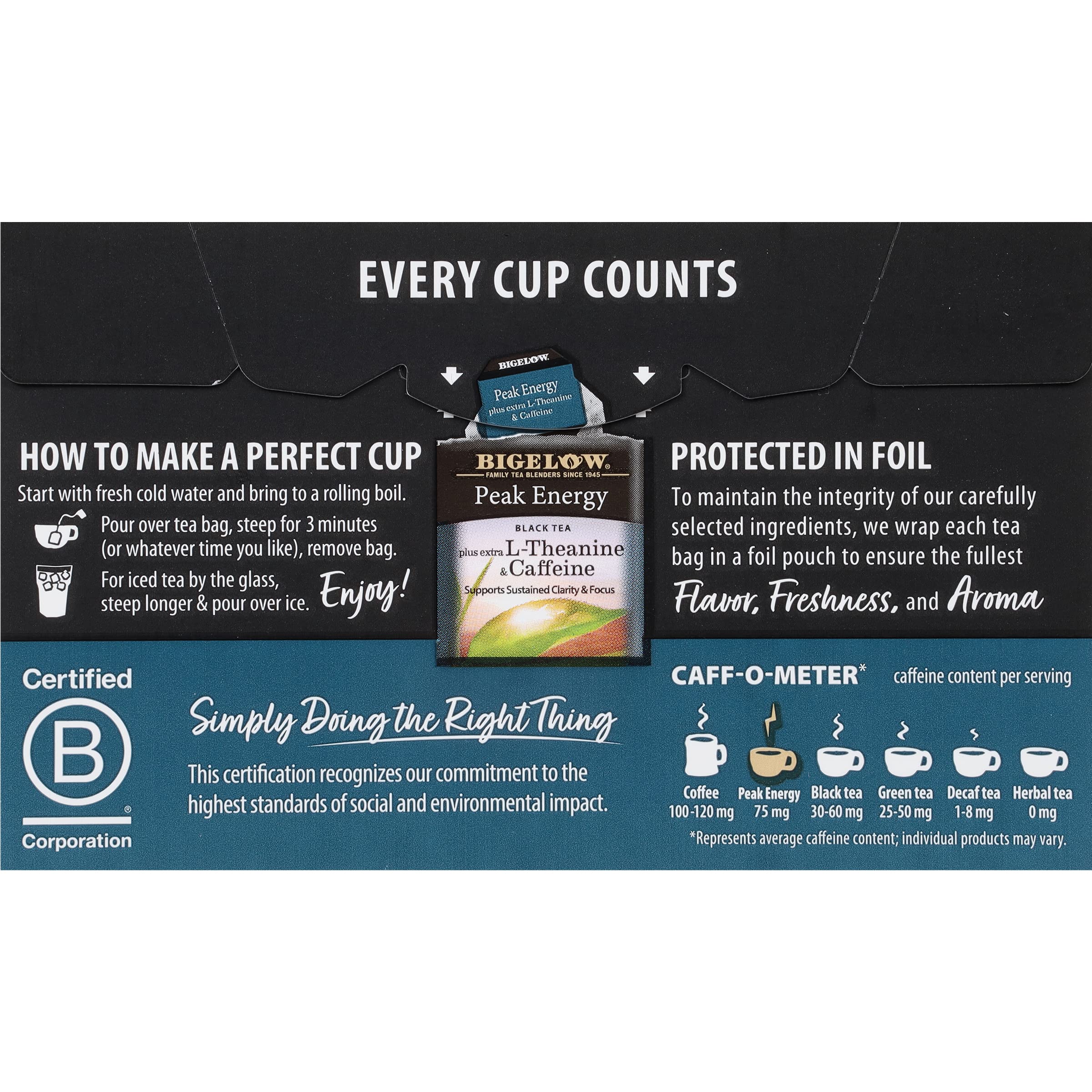 Bigelow Tea Peak Energy plus extra L-Theanine & Caffeine, 18 Count (Pack of 6), 108 Total Tea Bags Bigelow Tea buy australia supplements