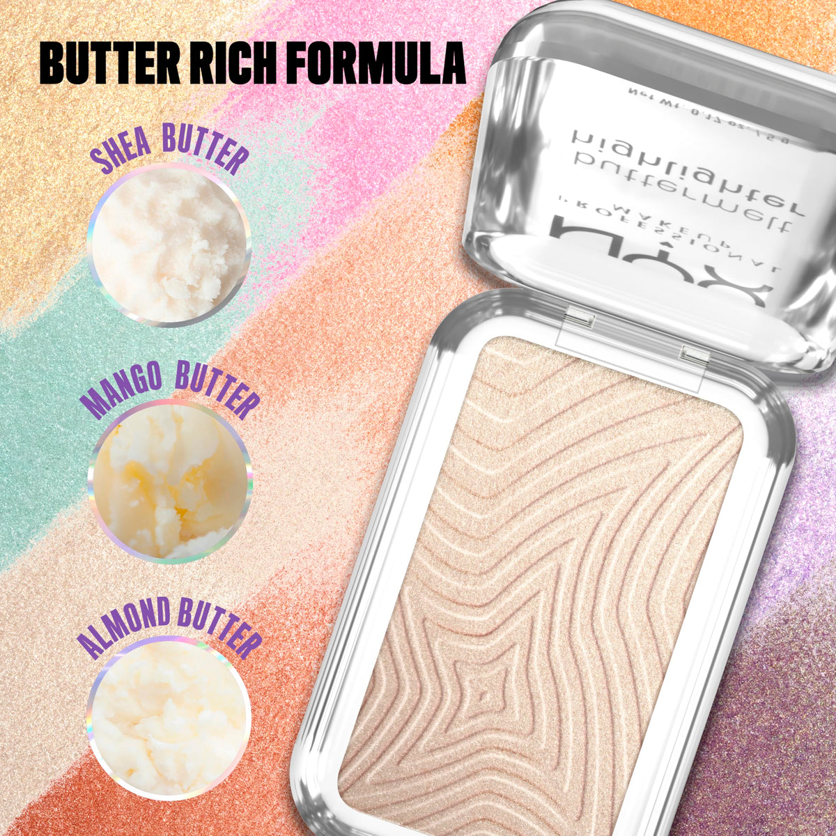 NYX PROFESSIONAL MAKEUP Buttermelt Highlighter, Powder Highlighter Makeup, With Up to 12H Wear and High Impact Glow - 05 Bright and Butta (Light Champagne) NYX PROFESSIONAL MAKEUP