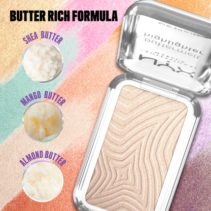 NYX PROFESSIONAL MAKEUP Buttermelt Highlighter, Powder Highlighter Makeup, With Up to 12H Wear and High Impact Glow - 05 Bright and Butta (Light Champagne) NYX PROFESSIONAL MAKEUP