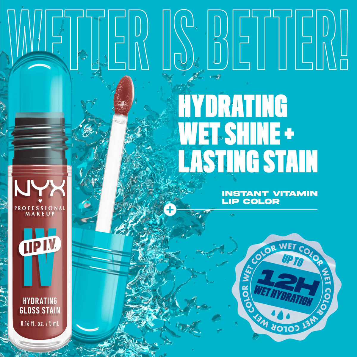NYX PROFESSIONAL MAKEUP Lip IV Hydrating Glossy Lip Stain, Long-Lasting, Tinted, Vegan Formula with 12 HR Hydration - Hydra Honey (Brown) NYX PROFESSIONAL MAKEUP